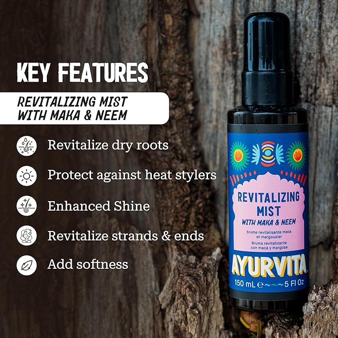 Hair Mist – Revitalizing & Volumizing Hair Care Mist – Frizz Control Detangling Heat Protectant Spray – Maka For Hair Growth - Neem To Prevent Dryness & Dandruff - 5 fl oz