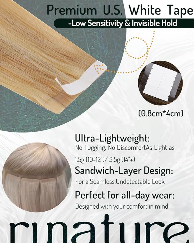 RUNATURE Remy Hair Tape in Extensions Blonde 22 Inch Straight Tape in Extensions Real Human Hair Golden Blonde Mix Light Blonde Tape in Hair Extensions Silky Tape in Human Hair Extensions 50g 20pcs
