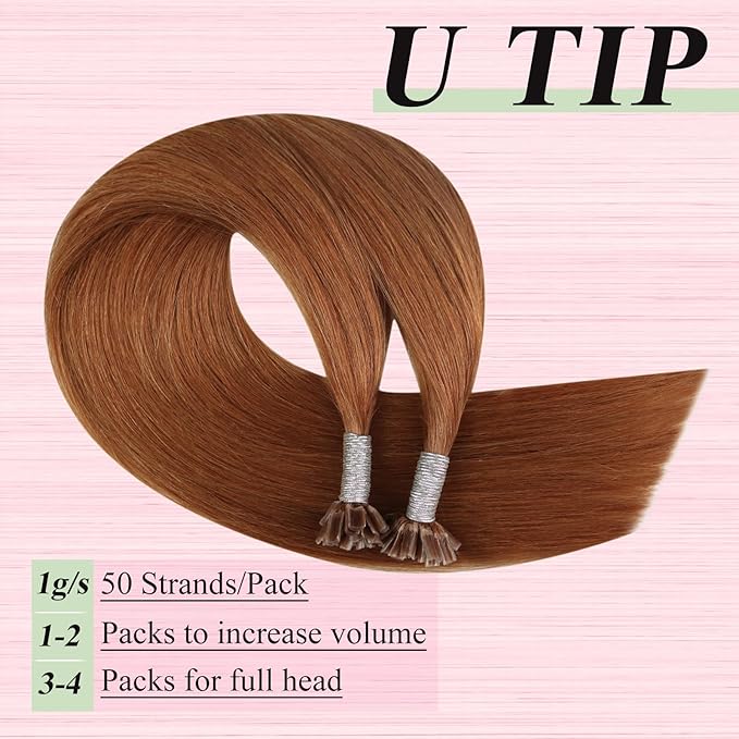 YoungSee U Tip Hair Extensions Copper UTip Hair Extensions Human Hair Copper 16In U Tip Keratin Hair Extensions Copper Pre Bonded Hair Extensions Comfortable and Soft Hair Extensions Utip 50s/25G