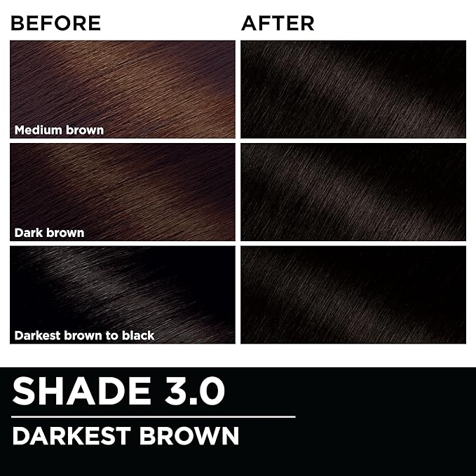 Garnier Hair Color Olia Ammonia-Free Brilliant Color Oil-Rich Permanent Hair Dye, 3.0 Darkest Brown, 2 Count (Packaging May Vary)