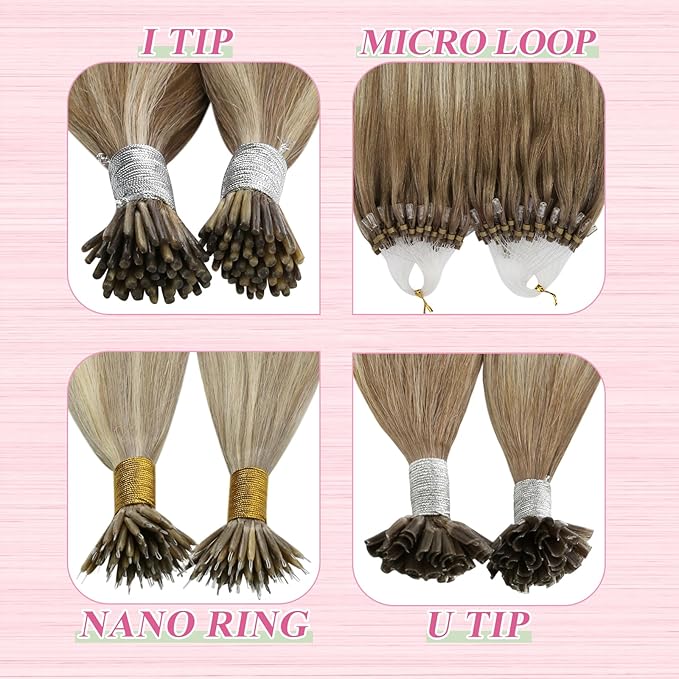 YoungSee Utip Hair Extensions Human Hair Balayage Light Brown Ombre Platinum Blonde U Tip Keratin Hair Extensions for Natural Looking Utips Extensions Real Human Hair Silky Straight 16In 1G/S 50G