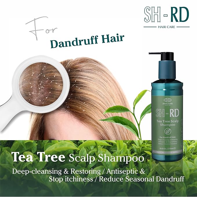 SH-RD Tea Tree Shampoo for Dry, Sensitive Scalp | 1% OTP Added Flake-Control | Deep Cleansing, Rebalancing, Dandruff Relief Shampoo - 8.45oz/250ml