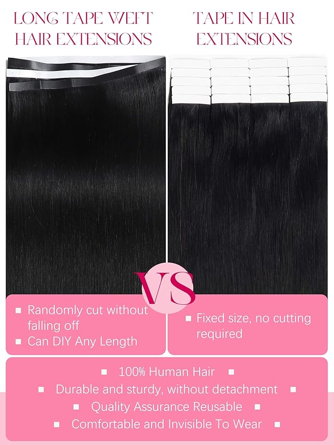 Lacer 16 inch One Piece Tape in Hair Extensions Long Tape in Darkest Brown Human Tape ins Extensions Invisible Silky Straight Hair Extensions Real Human Hair 50G 31.5" (80cm)