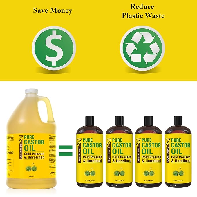 Unrefined Hexane-Free Castor Oil, 128 fl oz - For Hair Growth, Thicker Lashes & Brows, Dry Skin, Joint Pain
