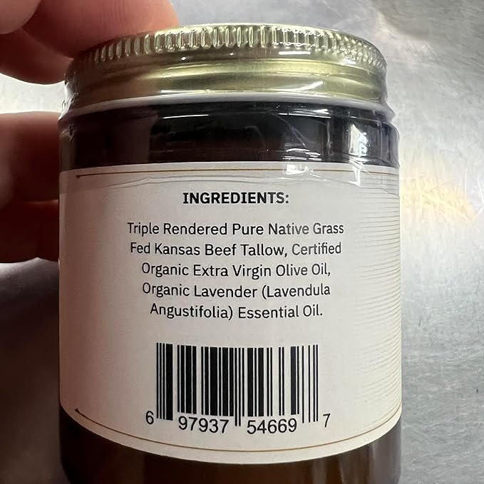 Beef Tallow Balm - 4 oz - Made in USA - Organic Grass Fed and Finished Tallow - Moisturizing Skin Care Lavender