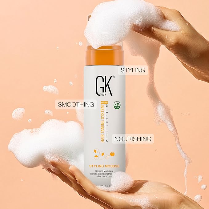 GK HAIR Global Keratin Volumizing Hair Styling Mousse (8.5 Fl Oz/250ml) -Enhances Curls Added Volume with Medium Hold & Boost Shine Moisturizing Blow Dry Frizz Control Foam for All Hair Types -Unisex