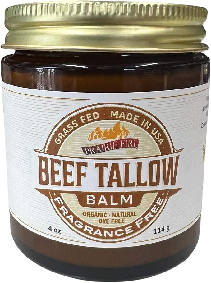 Beef Tallow Balm - 4 oz - Made in USA - Organic Grass Fed and Finished Tallow - Moisturizing Skin Care Peppermint