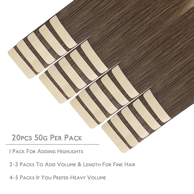 WENNALIFE Tape in Hair Extensions Human Hair, 20pcs 50g 20 inch Sandy Brown to Platinum Blonde Remy Hair Extensions Straight Human Hair Tape in Extensions Skin Weft Tape Extensions Human Hair