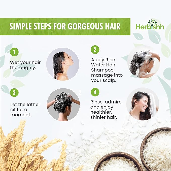 Herbishh Rice Water Hair Growth Shampoo - 400ml with Power of Castor Oil, Argan & Coconut Oil & Biotin | All Hair Type | Hair regrowth for Thinning Hair, Moisturizing & Volumizing | Silicone Free