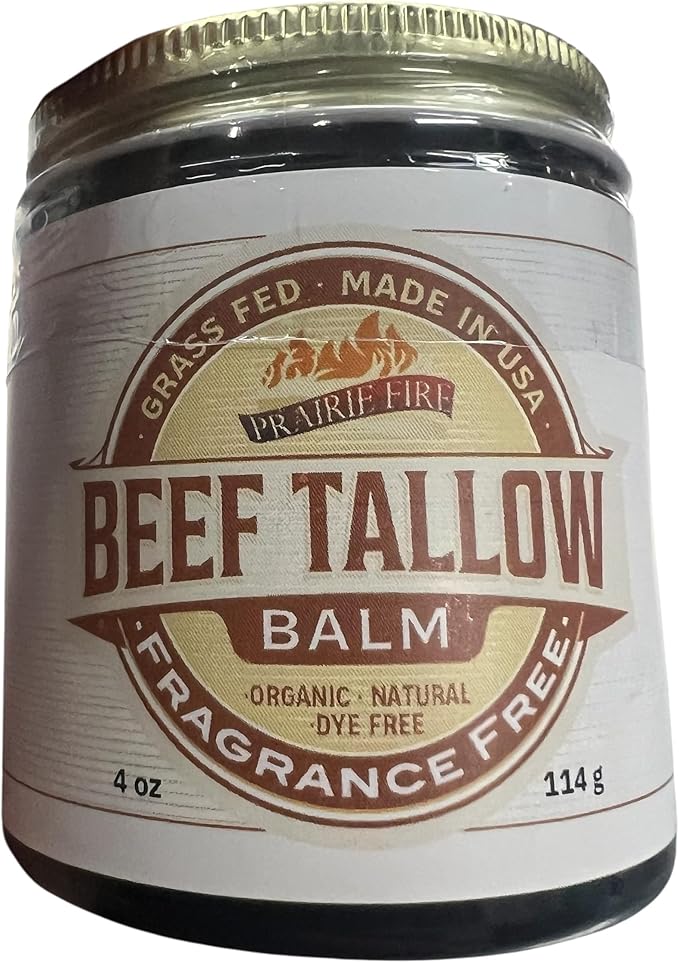 Beef Tallow Balm - 4 oz - Made in USA - Organic Grass Fed and Finished Tallow - Moisturizing Skin Care Fragrance Free