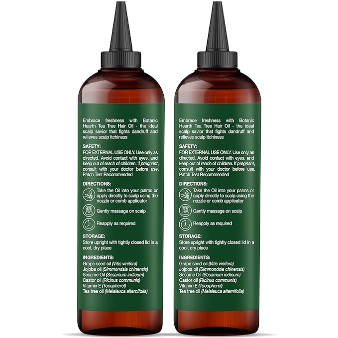 Botanic Hearth 100% Pure Tea Tree Oil For Hair (6.7 Fl Oz, Pack Of 2) | Infused With Jojoba & Grapeseed Oils | Soothes Itchy Scalp & Fights Dandruff | Non Gmo Verified - Hair Tonic