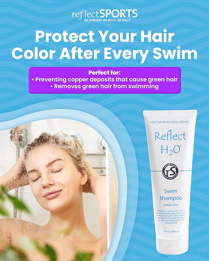 Reflect HշO Swim Shampoo - Sulfate-Free Copper & Chlorine Hair Protection with Keratin, Vitamin E & B5 for Green Hair & Fading - Chlorine Removal Shampoo for Swimmers of All Hair Types - 8oz