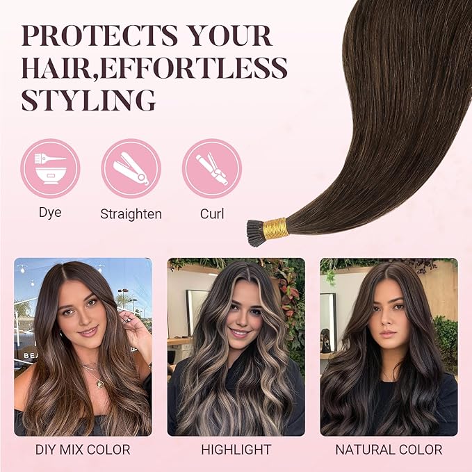 MAXITA I Tip Hair Extensions Human Hair,50g/50s Chocolate Brown 24 Inch Comfortable Wear, Invisible & Natural Cold Fusion, 100% Remy Human Hair Itip Keratin Hair Extensions