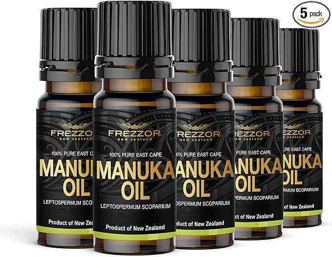 FREZZOR Manuka Essential Oil - Promotes Healthy Nails & Smooth, Acne-Free Skin (10ml) 5 Bottles - 100% Pure Natural High-Grade Manuka Oil Essential Oil for Topical Use & Aromatherapy Diffuser.