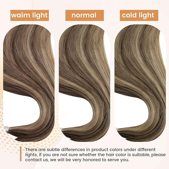 RUNATURE Microlinks Humam Hair Extensions for Women Silky Brown Highlight Blonde 16 Inch Micro Beads Remy Hair Extensions Natural Pre Bonded Micro Loop Real Human Hair Extensions Straight 50g 50 Strands