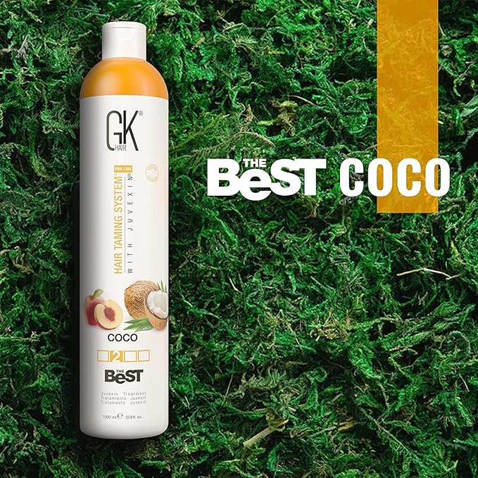 GK HAIR Global Keratin The Best COCO (33.8 Fl Oz/1000ml) Smoothing Keratin Hair Treatment - Professional Brazilian Complex Blowout Straightening For Silky Smooth & Frizz Free Hair