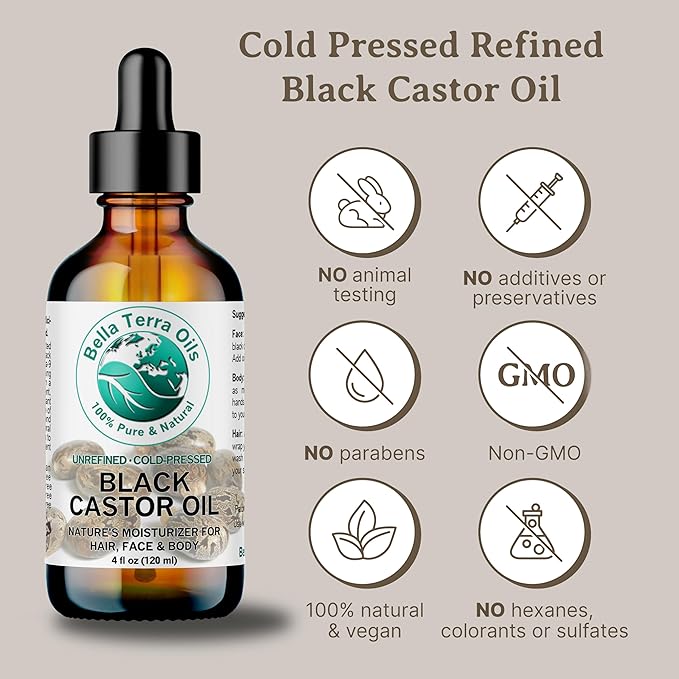 Bella Terra Oils Black Castor Oil for Lustrous Hair and Smooth Skin – 1 gallon, Nourishing and Revitalizing, Pure, Unrefined