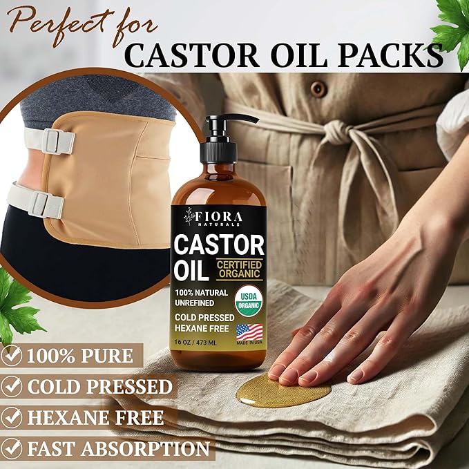 Castor Oil Organic Cold Pressed Unrefined Glass Bottle | For Hair Growth, Skin, in Pack Wraps, Eyelashes & Brows | USDA Certified, 100% Pure Organic Castor Oil | Hexane Free | 16oz, 1oz