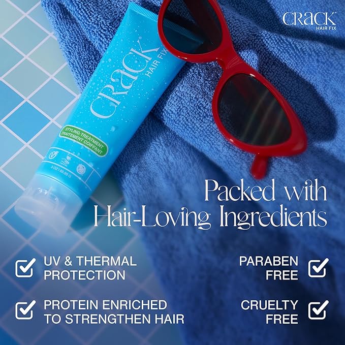 Crack HAIR FIX Styling Treatment - Multi-Tasking, Anti-Frizz, Leave-In Styling Cream with Protection from Humidity, Chlorine, Heat Treatments & Sun, 3 oz (Pack of 3)
