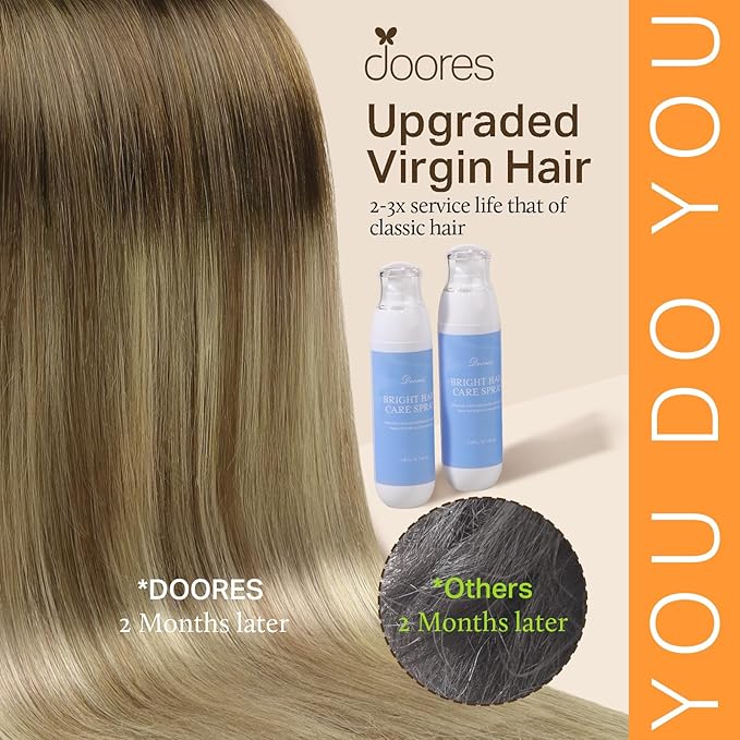 DOORES Human Hair Extensions Clip in, Chocolate Dip Color Melt 14 Inch 150g 9pcs, Real Human Hair Remy Hair Extensions Straight Thick Extensions
