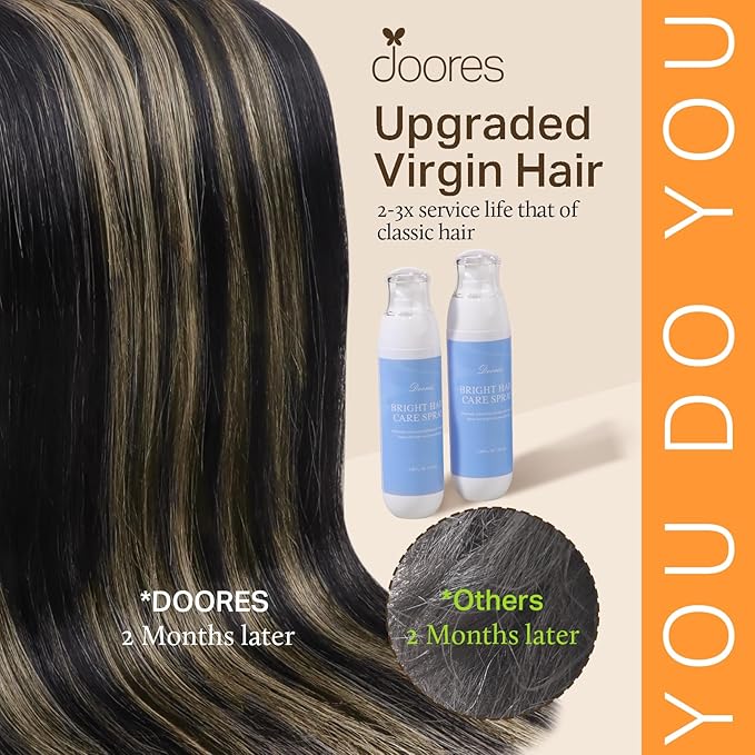 DOORES Clip in Hair Extensions Human Hair, Balayage Natural Black to Light Blonde 7pcs 120g 14 Inch, Remy Extensions Real Human Hair Straight Weft