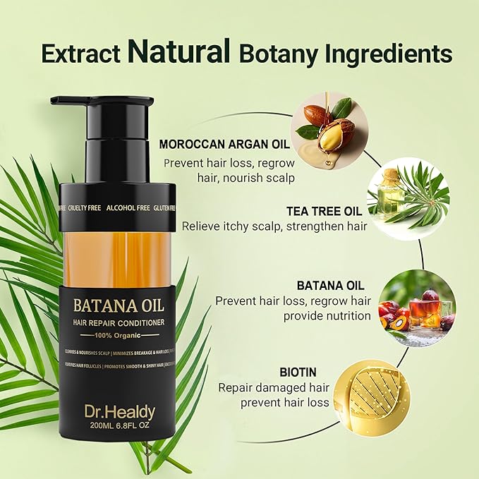 Dr.Healdy Batana Oil Conditioner for Hair Growth - Repairs Damage, Nourishes Scalp & Strengthens Hair Roots - Sulfate Free Formula for All Hair Types (6.8 Fl Oz)