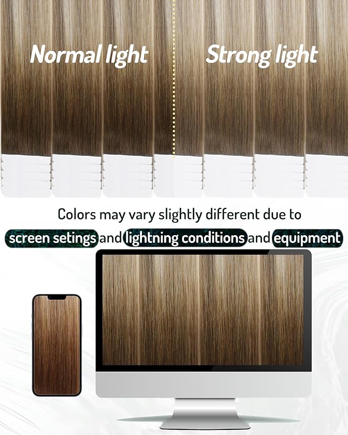 RUNATURE 24 Inch Tape in Hair Extensions Human Hair Balayage Hair Extensions Tape in Human Hair Ombre Brown to Blonde Human Hair Tape in Extensions Natural Looking Silky 20pcs 50g