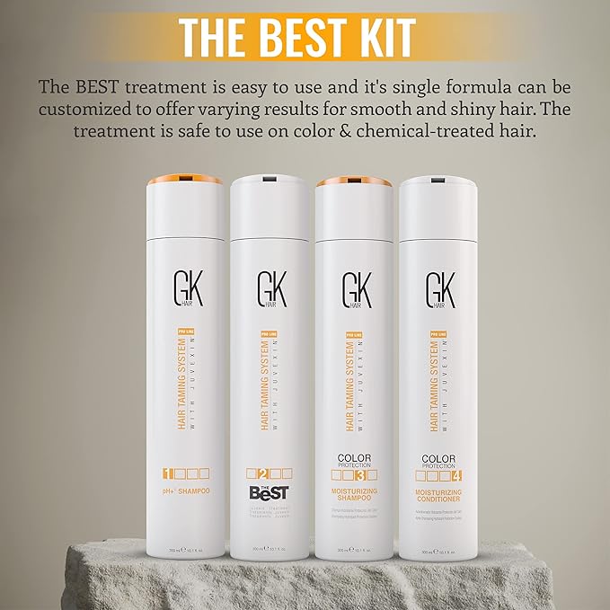 GK HAIR Global Keratin The Best Kit (10.1 Fl Oz/300ml) Smoothing Keratin Hair Treatment Professional Brazilian Complex Blowout Straightening For Silky Smooth & Frizz Free Hair