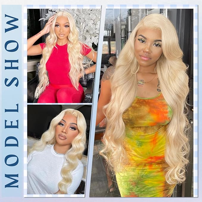 XZZ 26 Inch 613 13x6 Lace Front Wig Human Hair 220 Density Blonde Wig Human Hair Pre Plucked 613 HD Lace Frontal Wig 613 Loose Deep Wave Wig Human Hair Glueless Wigs for Women