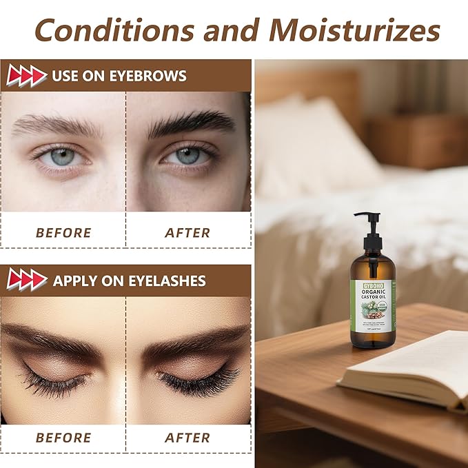 Castor Oil Organic Cold Pressed Unrefined Glass Bottle,Castor Oil for Pack Wrap, Liver Detox, Hair Growth -Face-Lashes & Eyebrows