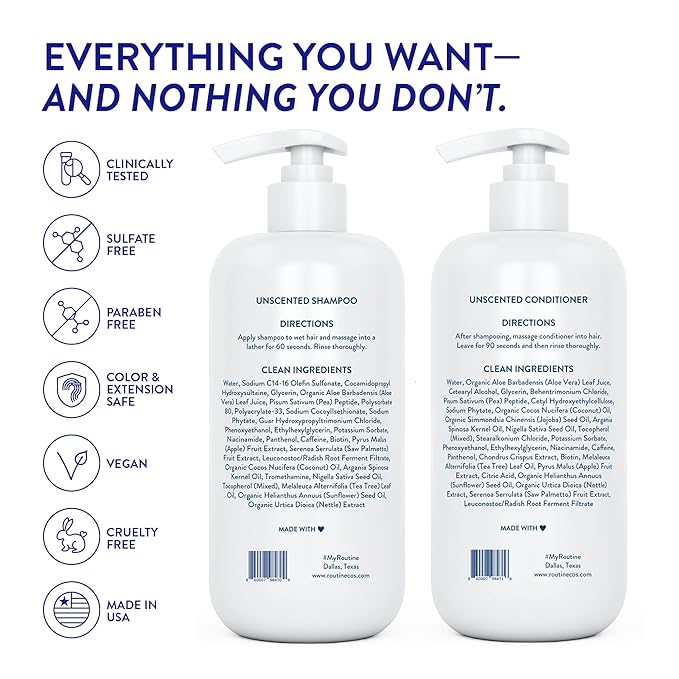 Routine Wellness 1 Liter Anti-Thinning Shampoo and Conditioner Set for Thinning Hair - Biotin DHT Blocker - Color Safe Shampoo for Hair Loss & Healthier Hair - 1 Liter Set - Unscented