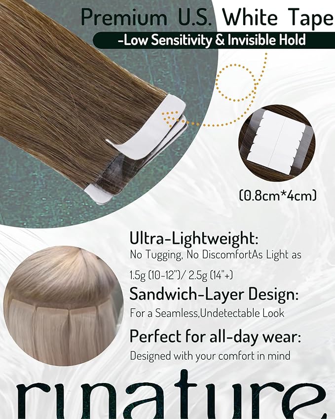 RUNATURE 24 Inch Tape in Hair Extensions Human Hair Balayage Hair Extensions Tape in Human Hair Ombre Brown to Blonde Human Hair Tape in Extensions Natural Looking Silky 20pcs 50g