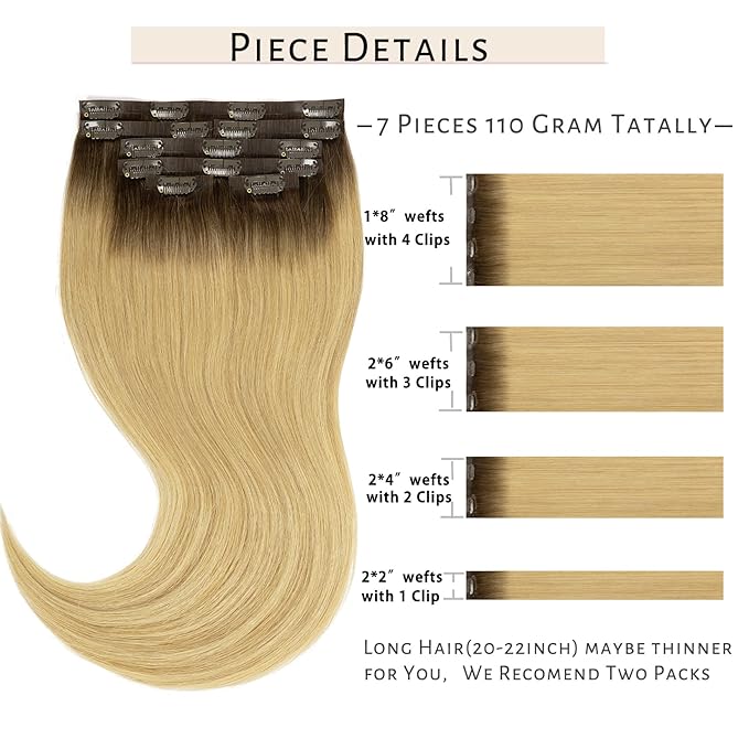 Caliee 16Inch Balayage Clip in Hair Extensions Real Human Hair R4/18 Ash Blonde With Medium Brown Roots 7Pcs PU Clip in Human Hair Extensions 110G Silky Soft Natural Remy Hair for Women