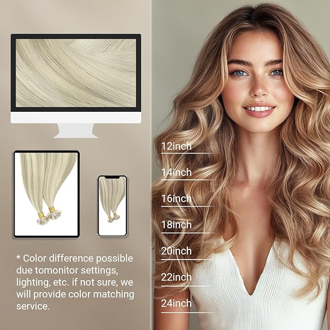 MAXITA U Tip Hair Extensions Human Hair, Ash Blonde Highlighted Platinum Blonde Hair Extensions Real Human Hair, 50g/50 Strands/Pack, 18 In Virgin Human Hair