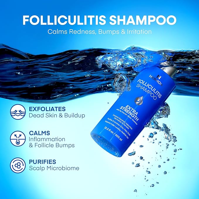 Hermon Folliculitis Shampoo for Itchy Scalp: Psoriasis, Dandruff & Seborrheic Dermatitis & Biotin – Soothes | Exfoliates | Reactivates Follicles