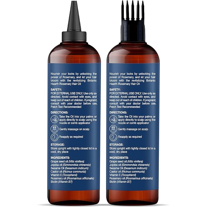 Botanic Hearth 100% Pure Rosemary Oil For Hair Growth & Scalp (6.7 Fl Oz, Pack Of 2) | Infused With Biotin, Jojoba Oil & Castor Oil | Hair Strengthening Treatment | Nourishing & Volumizing
