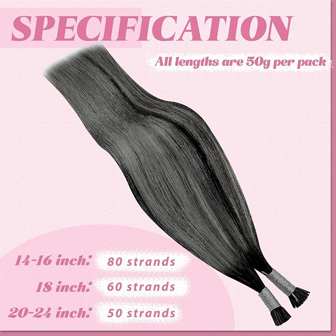 YoungSee I Tips Hair Extensions Ombre I Tip Hair Extensions Ombre Black to Silver Human Hair I Tip Extensionsr Balayage 20 Inch Tip Hair Extensions Human Hair Silky Straight 50s 50g