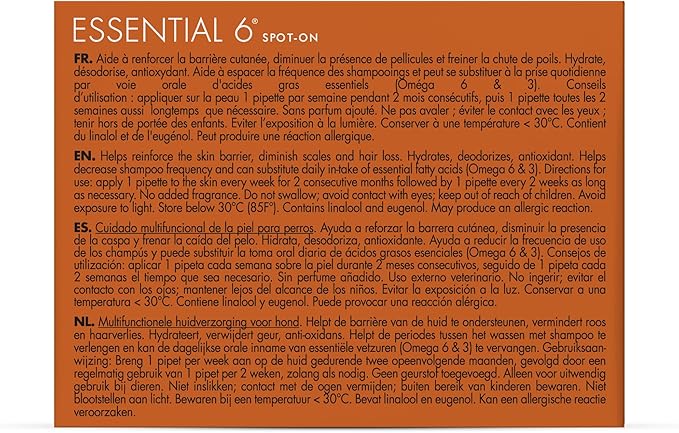 Dermoscent Essential 6 spot-on - Dog Skin Care for Dandruff & Allergy Relief with Vitamin E Oil - Anti Itch for Dogs - Natural Ingredients for Sensitive Skin - Dogs 10-20 kg - 4 Pipettes of 1.2 ml