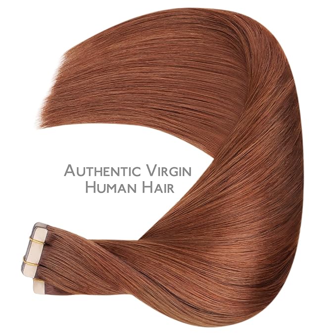 WENNALIFE Tape in Hair Extensions Human Hair, 40pcs 100g 20 inch Dark Auburn Copper Hair Extensions Real Human Hair Straight Tape in Extensions Invisible Human Hair Extensions Reusable Real Hair Exten