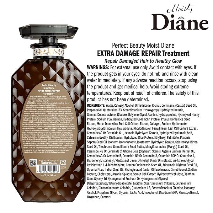 Moist Diane Keratin Hair Treatment for Damaged & Color Treated Hair Women & Men, Organic Hair Conditioner by Argan Oil & Mango Oil from Japan, Silicone & Sulfate Free 15.2 Fl Oz EXTRA DAMAGE REPAIR