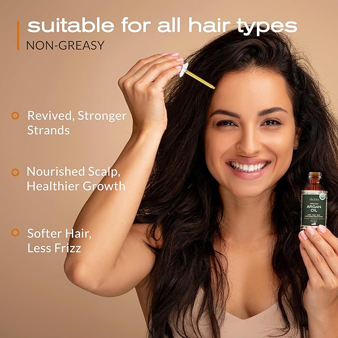 Ella & Eden Organic Argan Oil for Hair, Face & Skin | 100% Pure, USDA Certified, Cold-Pressed & Unrefined Moroccan Oil in Glass Bottle – 4 Oz