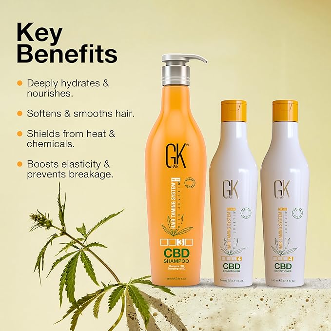 GK HAIR Hemp Shampoo and Conditioner Sets Hydrating Strengthening Color Treated Damaged Repair Provides Nourishing & Shine Natural Organic Vegan Sulfate Paraben Free (Shampoo & Conditioner)