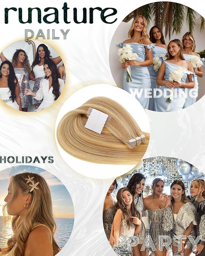 RUNATURE Remy Hair Tape in Extensions Blonde 22 Inch Straight Tape in Extensions Real Human Hair Golden Blonde Mix Light Blonde Tape in Hair Extensions Silky Tape in Human Hair Extensions 50g 20pcs