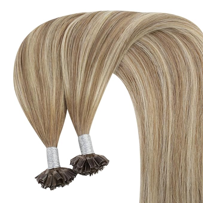 YoungSee Utip Hair Extensions Human Hair Balayage Light Brown Ombre Platinum Blonde U Tip Keratin Hair Extensions for Natural Looking Utips Extensions Real Human Hair Silky Straight 16In 1G/S 50G