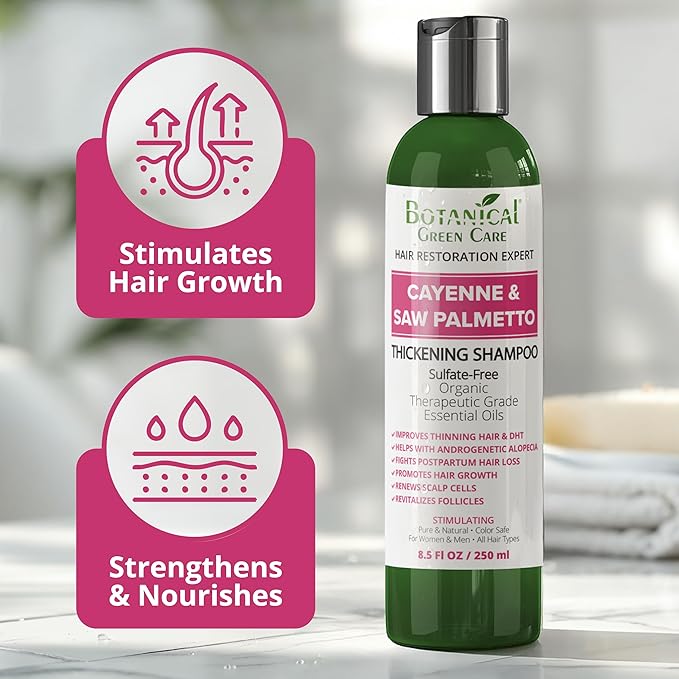Cayenne & Saw Palmetto Biotin Shampoo for Thinning Hair – Vegan Volumizing Shampoo for Fine Hair with B Vitamins Argan Oil, Strengthening, Paraben, Silicone and Sulfate Free. Made in USA
