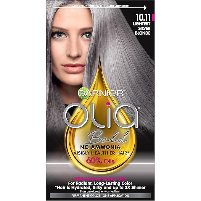 Garnier Bold Collection, Ammonia Free Hair Dye, Permanent Olia Color with Non-Drip Velvet Cream Formula, 10.11 Lightest Silver Blonde