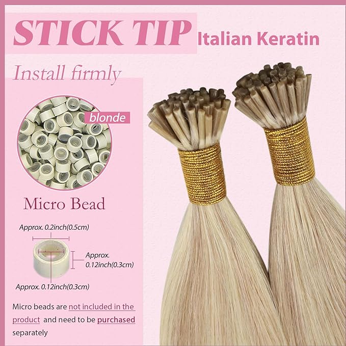 YoungSee I Tip Hair Extensions Human Hair Blonde Itips Hair Extensions Human Hair Highlight Ash Blonde with Blonde Itip Extensions 18In Invisible Tip Hair Extensions Human Hair Silky Hair 60s 50g