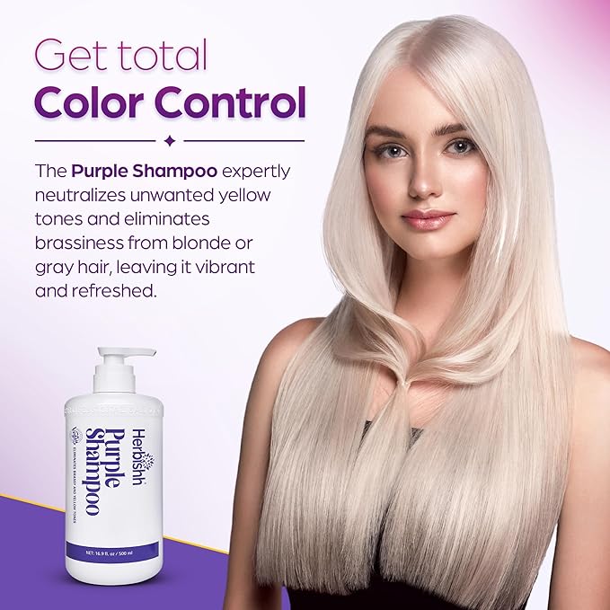 Herbishh Purple Shampoo for Blonde Hair 16.9 fl. Oz, Eliminates Yellow & Brassy Undertones from Silver & Highlighted Hair, Deep Cleansing Shampoo, Frizz Control & Color Protection