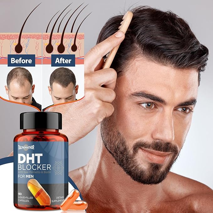 DHT Blocker for Men with Saw Palmetto & Biotin, Hair Growth Formula in Liquid-Filled Capsules, Hair Loss Supplements, Hair Regrowth Vitamins, Proprietary Herbal Blends - 90 Capsules(2 Bottle)