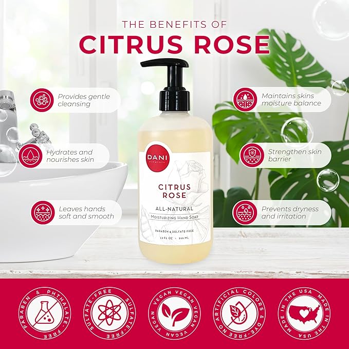 Naturals Moisturizing Hand Soap – Citrus Rose Scent, Hydrating, Sulfate-Free & Paraben-Free, 12 Oz Bottle with Pump, Gentle Cleansing for Dry Skin